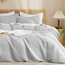 Waffle Weave Duvet Cover Set King Size, No Snagging Ultra Soft Luxury Textured
