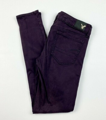 American Eagle Women's Jeans Sz 2 Jegging Low Rise Purple Stretch Denim