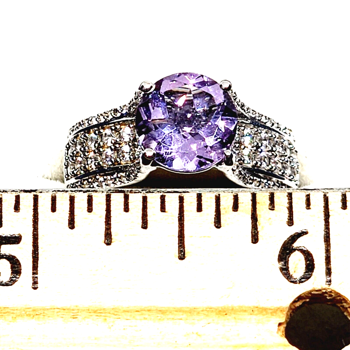 AAA Rose De France Amethyst & Zircon bridge ring in Plat/925SS 