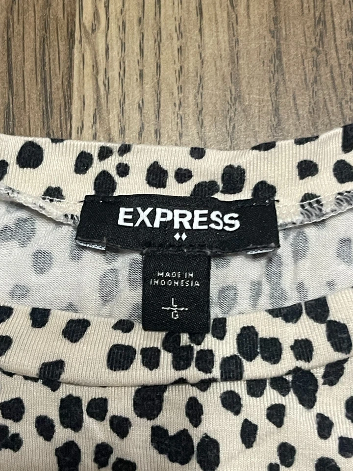 Vestido Express, Para Mujer Talla Grande, Negro Crema, Lunares, Vestido Camisa Foto 3 de 4