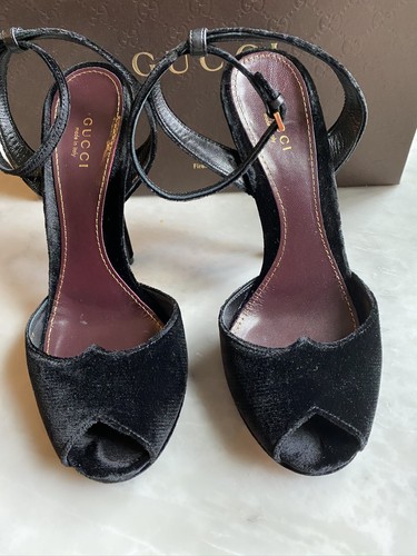 Gucci Black Strappy Velvet Sandals