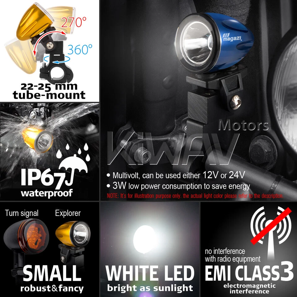 Mini LED luz foco azul carcasa 22-25mm diámetro barra se adapta a Suzuki Yamaha Foto 3 de 4