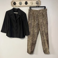 NWT Scarlet 2 pc Black Jacket & Leopard Print Pants Size 14