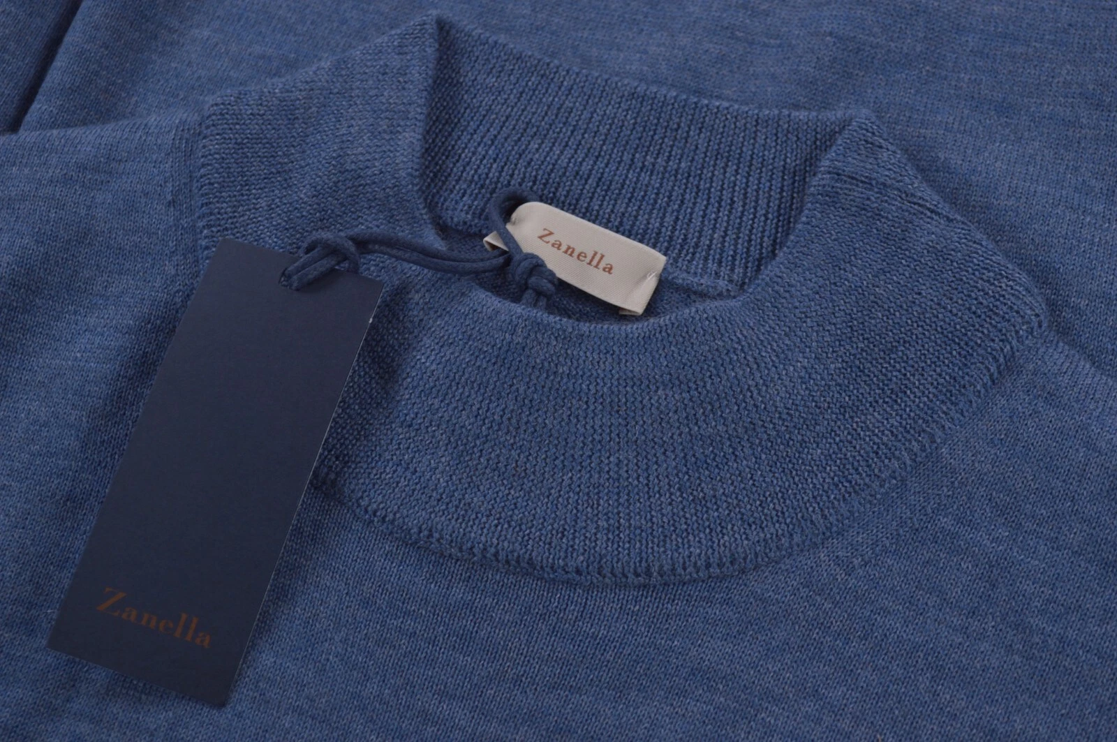 Zanella NWT Merino Wool Mock Neck Sweater Size M in Solid Blue
