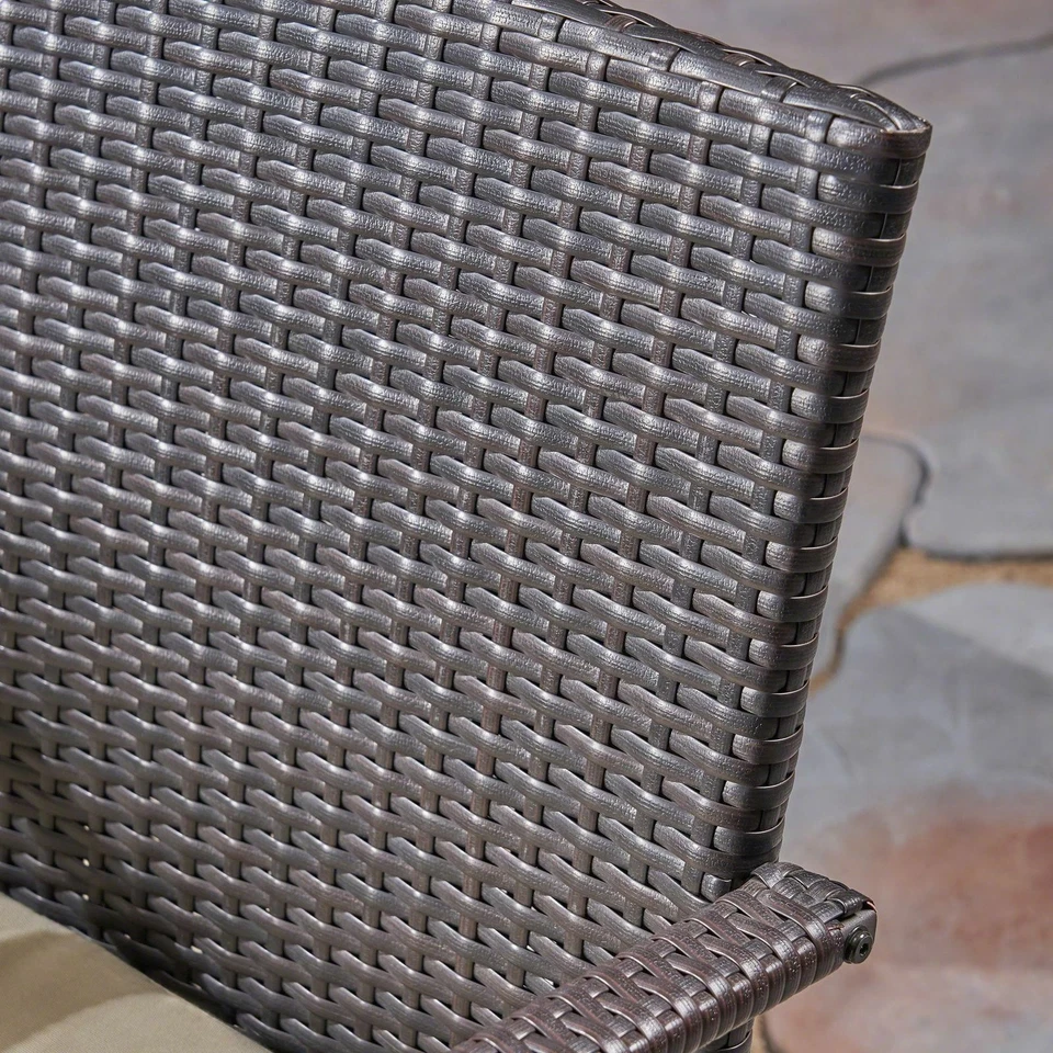 Nicole Outdoor 7 Piece Acacia Wood Dining Set with Wicker Chairs, Teak and Multi - Image 3 of 4