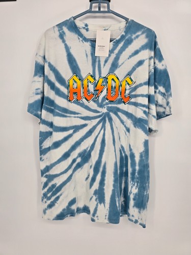 Junk Food Size Large Mens AC/DC T-Shirt Blue Tie Dye Short Sleeve Top NWT - Picture 2 of 4