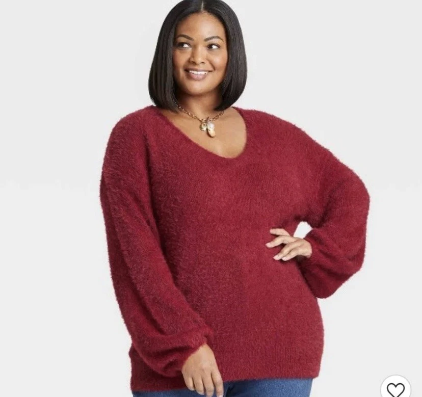 Ava & Viv Eyelash Sweater Wine Burgundy Plus Size Cozy Red