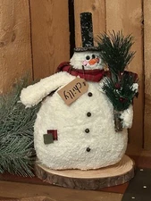 Vintage Country Snowman winter Christmas decor, top hat scarf, evergreen sprig