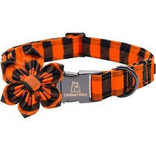 Large Fall Plaid Dog Collar with Adjustable Flower for Autumn Pet Photos