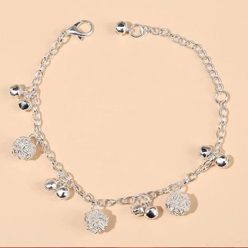 Fashion Silver Plated Bracelet With Bell Adjustable Bangle Women Jewelry Gift