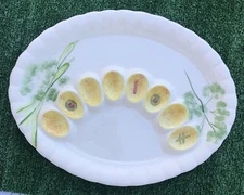 MCM Vintage Los Angeles Potteries Large Oval Platter Egg Olive Scallion - Easter