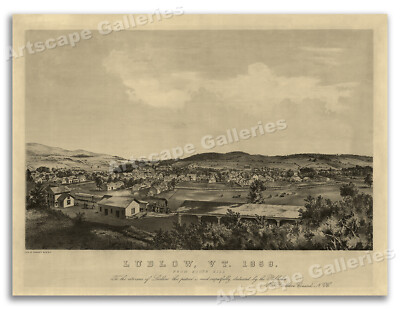 1859 Ludlow Vermont Vintage Old Panoramic City Map - 24x32