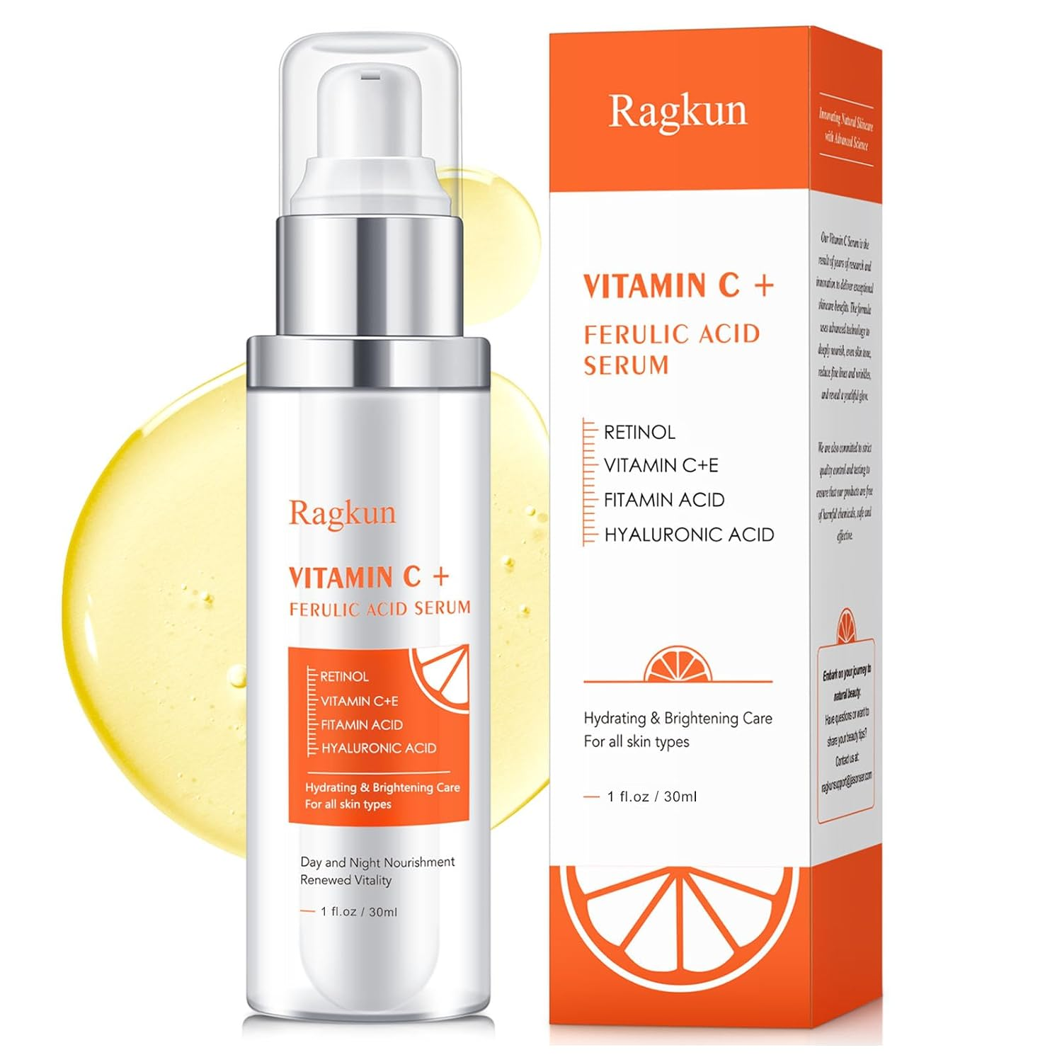 Vitamin C 20% Serum for Face, CE Ferulic Acid, Hyaluronic Acid Serum for Face, R