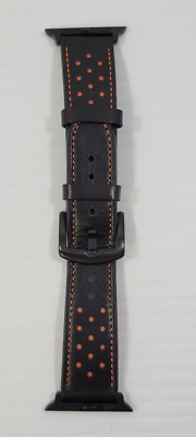 *B1) Mifa Smartwatch Genuine Leather Buckle Strap Band Black Orange 22