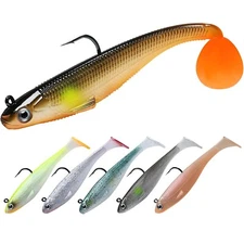 TRUSCEND 6 PACK Fishing Lure Bass Trout Jig Head  Soft Paddle Tail Swimbait 3.5"