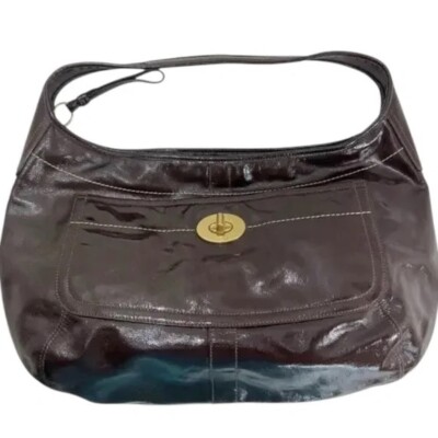 COACH Ergo Extra Large Dark Brown Patent Leather Hobo Satchel Shoulder Bag