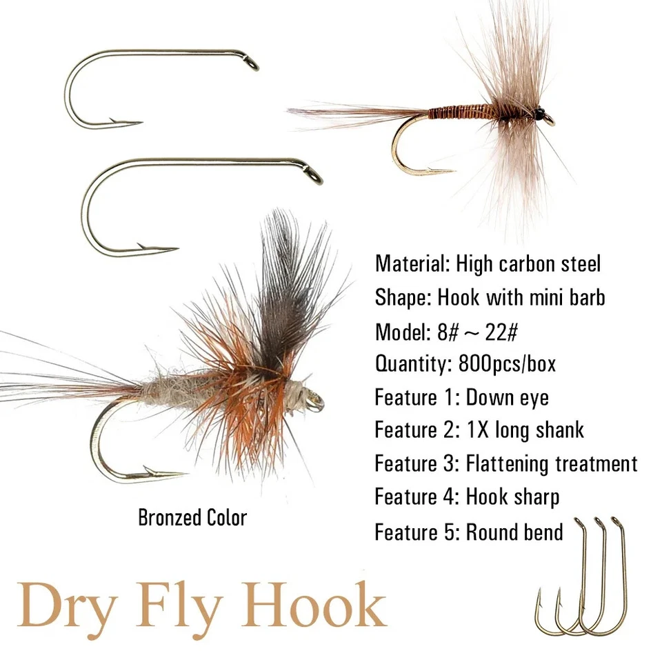 Caja 800 PIEZAS Gancho para Atar Moscas Acero Alto Carbono Ninfa Seco Húmedo Gancho de Pesca Curva Nuevo Foto 2 de 4