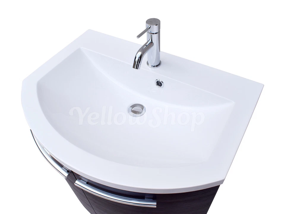 MOBILE BAGNO CURVO SOSPESO CON LAVABO E SPECCHIO LED MODERNO CM 70 WENGE POKER - Immagine 2 di 2