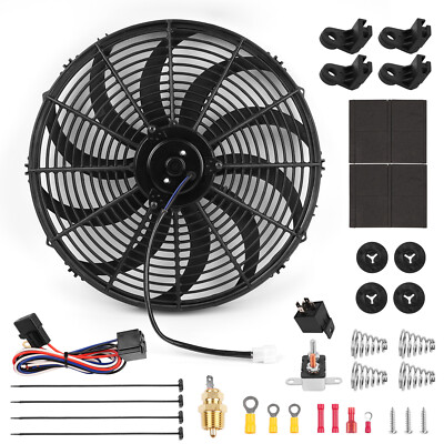 16'' Inch Universal Slim Fan Push Pull Electric Radiator Cooling 12V Mount Kit