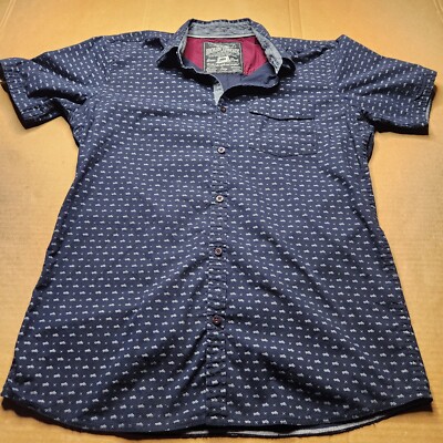 Broken Threads Men's Large Button Down Short Sleeve Shirt Motorcycle Motif 