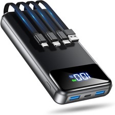 50000mAh Portable Charger Power Bank 4 Built-in Cables 22.5W Fast Charging Black