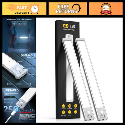Rechargeable Motion Sensor Under Cabinet Lights, 2 Pack, Magnetic Dimmable Wirel