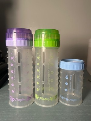 Vintage Playtex Drop Ins Baby Bottle 3pc lot - 2 oz & 1 4oz Plastic Bottles 
