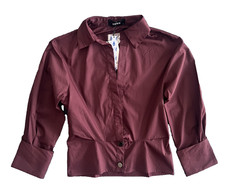 Cider Women's Burgundy Blouse Collared Peplum Long Sleeve Shirt Size XS NWT
