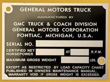 1947-52 GMC Truck Blue Chip Door/Dash GVWR Trim ID Plate ***STAMPED w/ Ur Info
