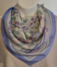 TOTES Rain Scarf 1984 Pastel Strips SILK Japan Blue Yellow Green Mauve Sq 27"