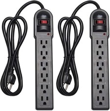 6 Outlet Surge Protector Power Strip 2 Pack 900J 4FT Cord 125V Black
