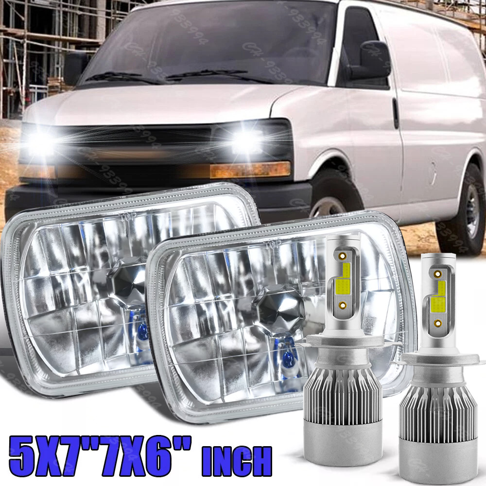 For Chevy Express Cargo Van 1500 2500 3500 Pair 7x6 5x7 LED Headlights Hi&Lo A+
