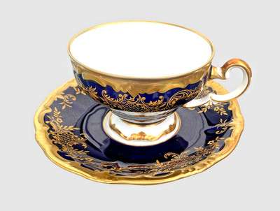 Weimar Porzellan Kaffeetasse mit Untertasse Katharina Echt Kobalt / Gold 20003