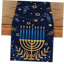  Watercolor Star Olives Hanukkah Table Runner, 13" x 72", Table Runner Blue