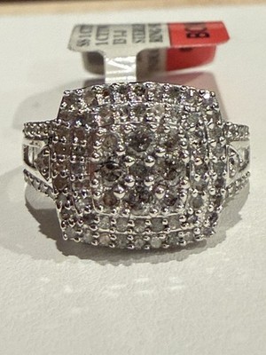 Sterling Silver Ring Natural Diamond Cluster Round Cocktail Setting Size 7