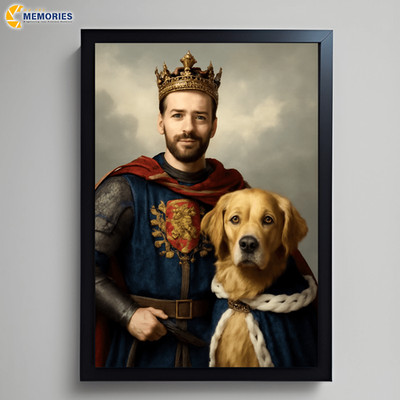 Individuelles königliches Haustierportrait mit Besitzer, personalisierte Mensch & Haustier Kunst