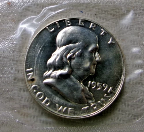 1959 PROOF Silver Franklin Half Dollar 50 Cents Proof Set  Cello