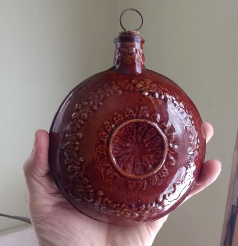 1860s ROCKINGHAM POTTERY CANTEEN FLASK WITH EMBOSSED WREATHS CORK ...