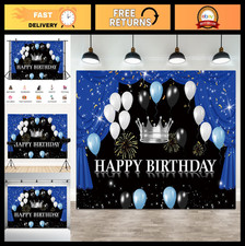 12x8ft Birthday Backdrop - Black White Balloon Theme, Glitter Curtain, Firewor