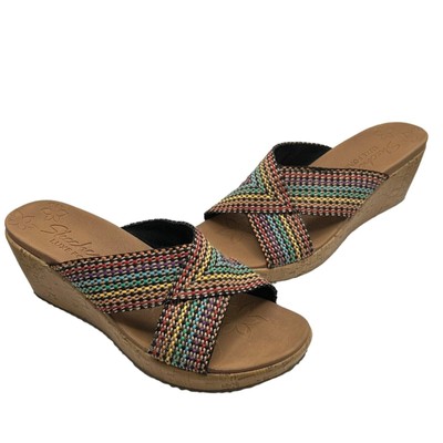 Skechers  Beverlee Wedge Sandals Womens 8 Delighted Multicolor Slip On Comfort