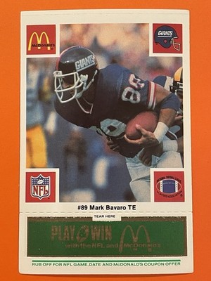 1986 McDonald's Mark Bavaro Play & Win All-Star Team Green Tab