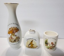 3 Different HOLLY HOBBIE VASES 1970s Bud Tall Round Cup Fat Bottom  FRIENDS