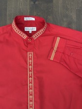 Daniel Ellissa Mens Red Clergy Shirt Gold Cross Embroidery Convertible Cuffs