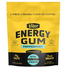Viter Energy 60mg Caffeine Gum (Peppermint Flavor, 30 Pieces) - Sugar Free, Vita