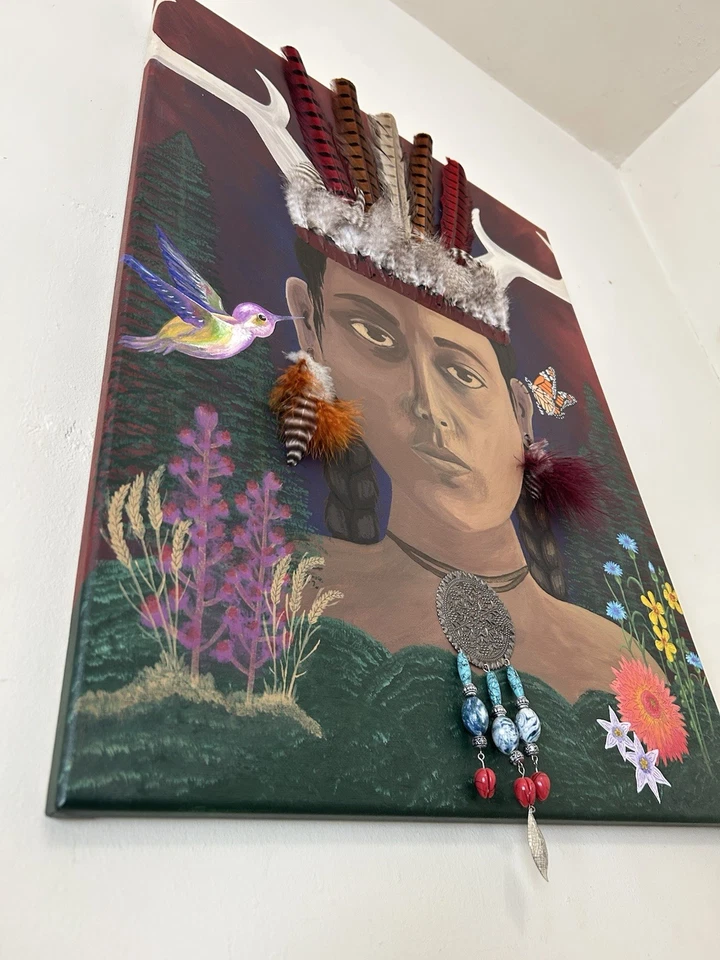 PINTURA ORIGINAL - Pintura Acrílica Multimedia Diosa Indígena 18IN X 24IN Foto 2 de 4