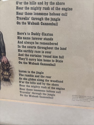 Rare General Motors “The Wabash Cannonball“ Picture With Song Lyrics Railroad - Foto 12 di 13