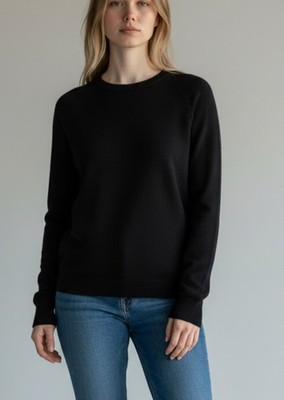TIBI Merino Wool Blend Lightweight Patch Label Black Crew Sweater Women's size L