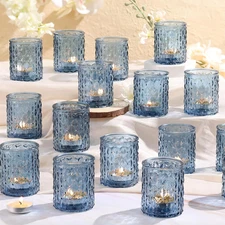 24pcs Blue Votive Candle Holders, Tea Lights Candle Holder for Wedding Table Dec