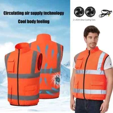 Men Women Summer Ice Cooling Fan Jacket Portable AC Work Vest Reflective Fishing