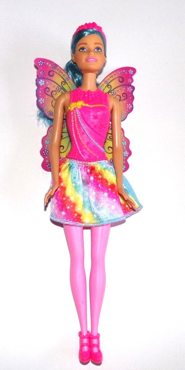 Barbie Rainbow Fashion Fairy Doll Wing Skirt Pink Legs Long Blue